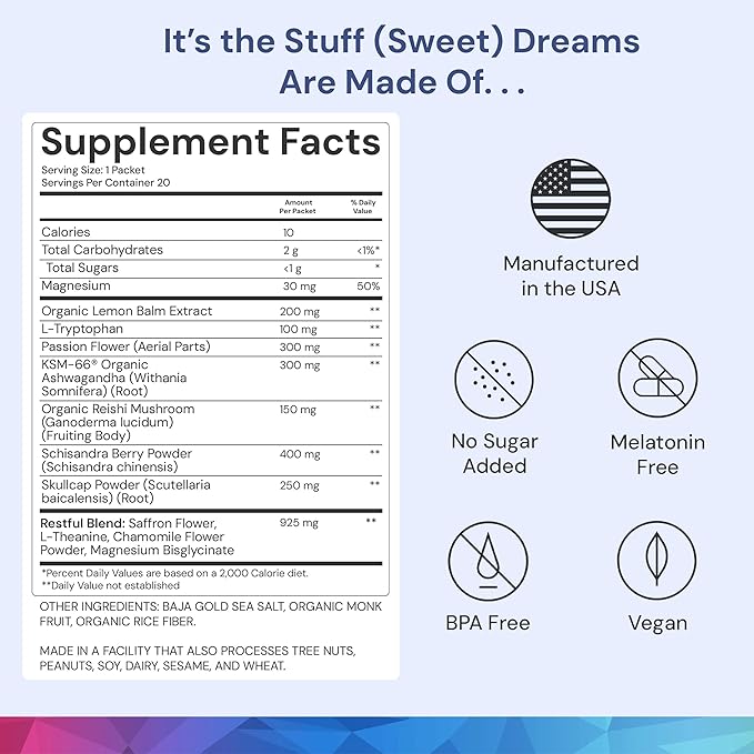 ION* Intelligence of Nature Restful Sleep - Ashwagandha Calm Sleep Aid Powder Drink Mix for Restful Night with Magnesium and L Theanine for Women and Men - 20 Packets