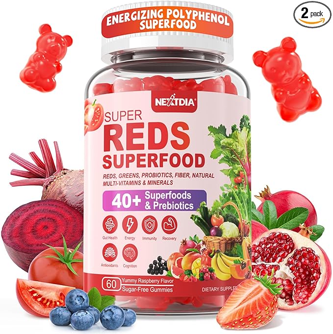 Super Greens &amp Reds Gummies Daily Greens &amp Polyphenol Superfood Superfood Fruits and Veggies Gummies with Super Fruits and Berries Powerful Antioxidants and Polyphenols Supports Energy 12