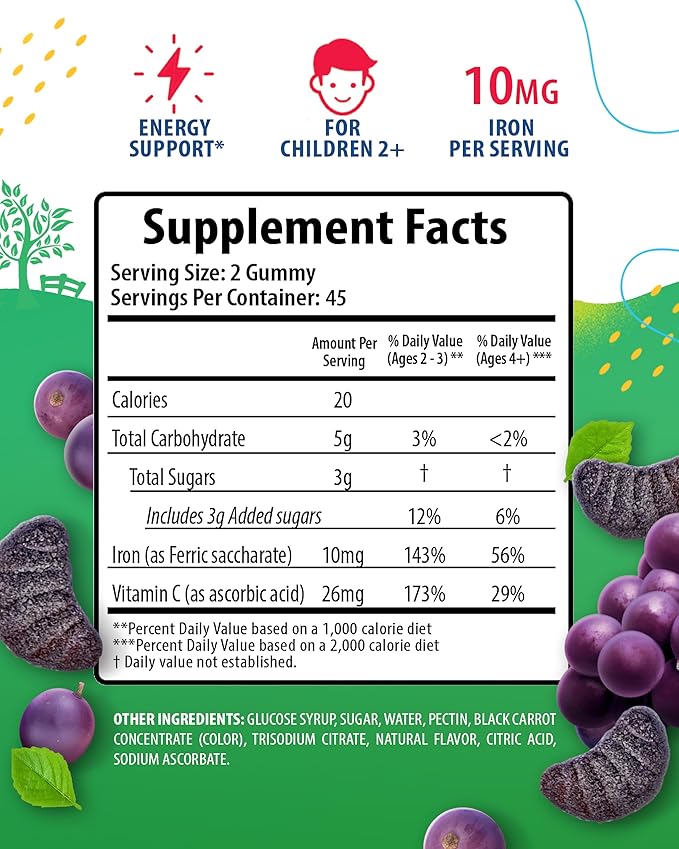 SUNNY SAM Iron Gummies for Kids &amp Adults &amp Magnesium Gummies for Adults - 500mg - Calm Magnesium Chews - Magnesium Citrate Chewable Supplement for Mood &amp Muscle Support. Iron Vitamins with