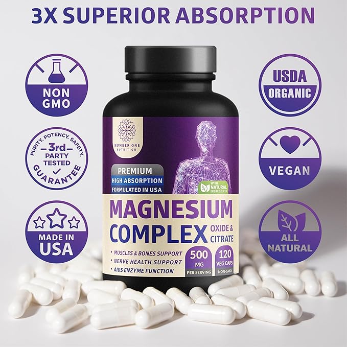 Number One Nutrition N1N Premium Magnesium Complex [500mg] High Absorption and D-Mannose [1350mg with Cranberry &amp Hibiscus] Non-GMO and Gluten-Free 2 Pack Bundle