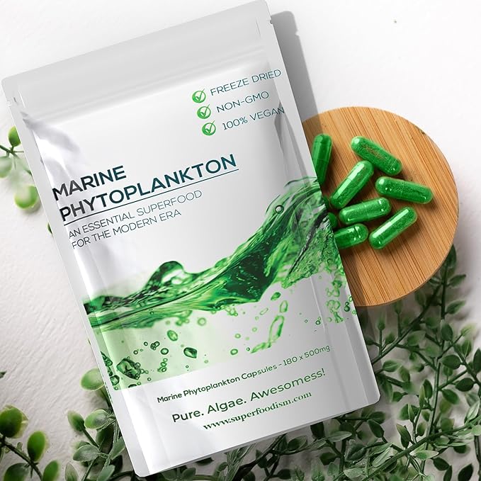 Marine Phytoplankton Supplement Superfood Rich in Omega-3 and Essential Nutrients (180 Capsules)