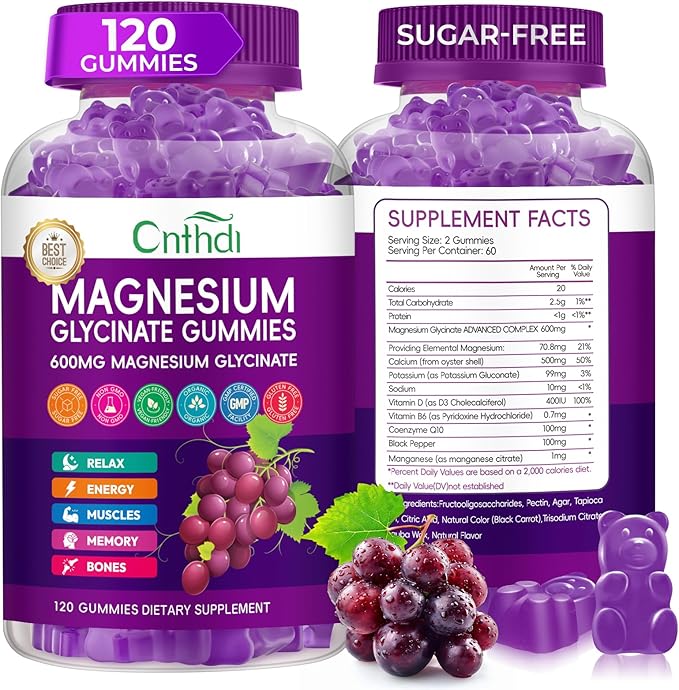 Magnesium Glycinate Gummies 600mg Sugar Free Chewable Magnesium Gummies with Black Currant for Men &amp Women Supports Evening Routine &amp Inner Balance No Melatonin Vegan 60 Days Supply