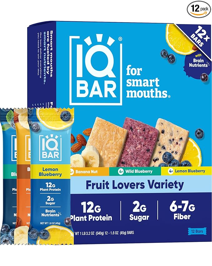 IQBAR Clean Plant Protein Bars - Fruit Lovers Variety Pack - 12 Count - Keto Vegan High Fiber Gluten and Dairy Free Low Sugar Snack - Brain and Body Nutrients for Focus Energy Meal Replacement