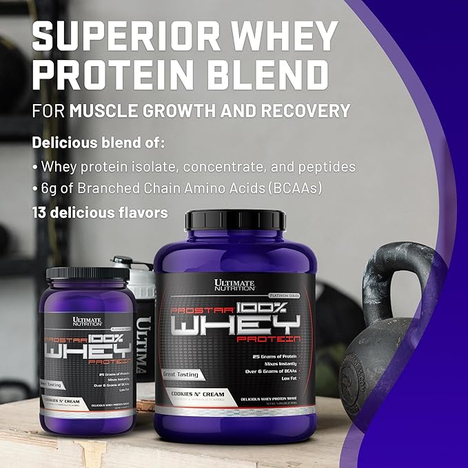 Ultimate Nutrition Prostar Whey Protein Powder Isolate Cookies N Cream - Low Carb High Protein Powder Shake for Muscle Gain &amp Recovery - Low Sodium Low-Fat &amp Keto Friendly - 2 lbs Tub