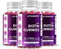 Vitamatic Biotin Gummies 10000 mcg for Stronger Hair Skin &amp Nails - 60 Vegan Gummies - Also Called Vitamin B7 (3 Bottles)