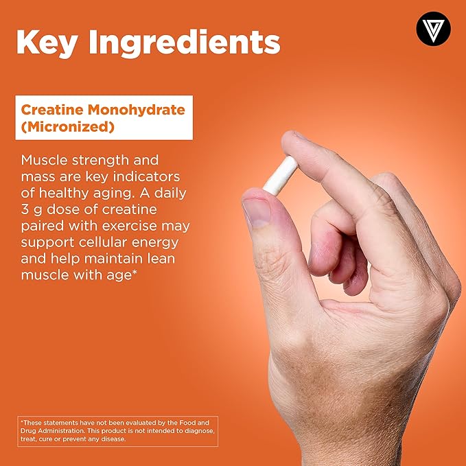 Vital Vitamins Creatine Monohydrate Pills for Women &amp Men - Micronized Creatine Capsules - Cognitive Strength Recovery Support - 3g (3000mg) per Serving - Vegan Non-GMO 120 Count