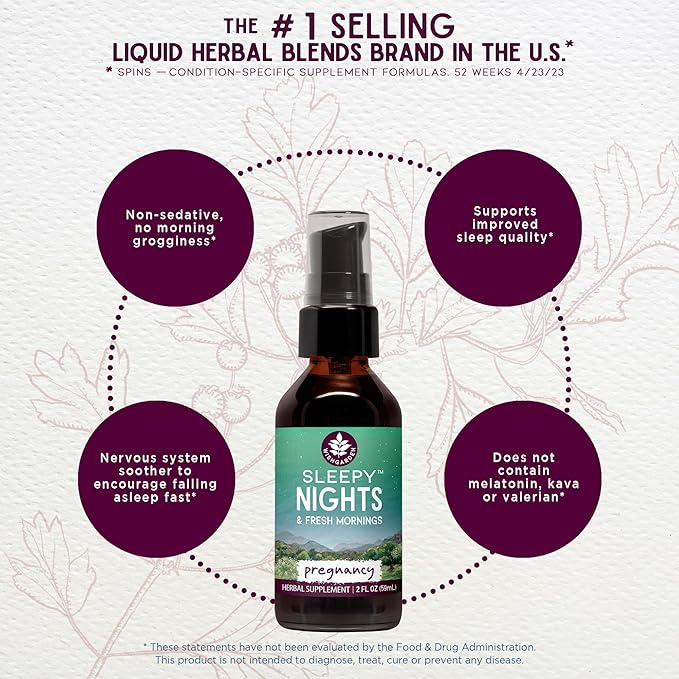 WishGarden Herbs Sleepy Nights for Pregnancy - Plant-Based Herbal Sleep Aid Safe for Pregnant Moms Organic Sleep Tincture with Chamomile &amp Scullcap Supports Restful Sleep Without Melatonin 2oz