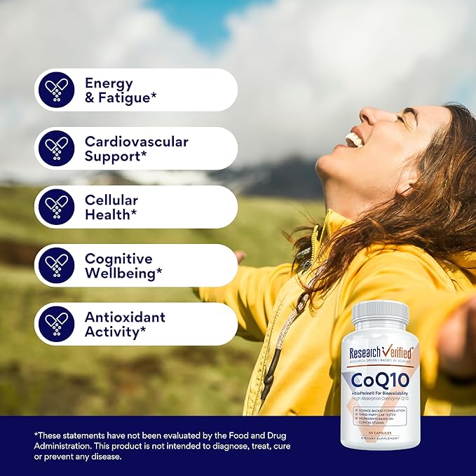 Research Verified CoQ10-100% Pure Extra Strength 300mg CoQ10 – Improved Absorption and Bioavailability with Bioperine - Boost Antioxidant Levels Improve Cardiovascular Health 180 Vegan Capsules
