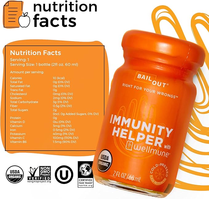 BAILOUT Wellness - Immunity Helper Daily Immune Support with Vitamin C Turmeric Ginger and More 2 Fluid Ounces Pack of 12