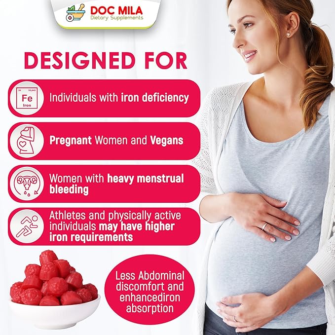 Iron Supplement for Kids and Adults - Iron Bisglycinate Gummies 25mg with Liposomal VIT C - Chelated Iron Supplement for Women and Men - 60 Gummies 1 Month Supply