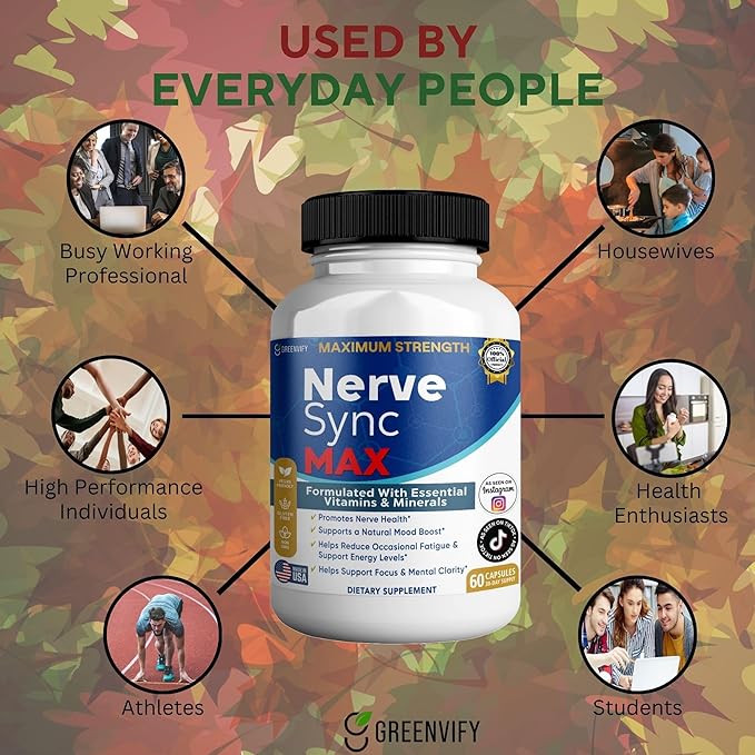 Nerve Sync MAX Supplement 60 Capsules Vegan Friendly with Essential Vitamins &amp Minerals for Nerve Health. (3)
