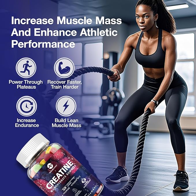Creatine Monohydrate Gummies 5000mg with L-Carnitine &amp Taurine Flavored Creatine for Women and Men with Mixfruit Taste Pre Workout Gummies - 240pcs(3 Pack)