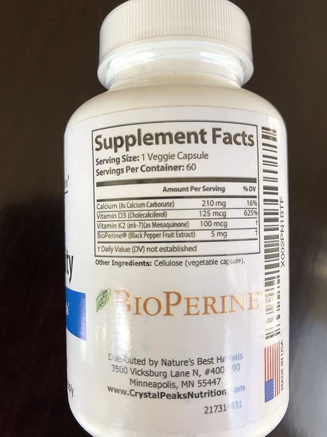 Ultra Premium Bone Formula - Calcium Carbonate w/Vitamin K2 &amp D3 - Calcium Supplements for Bones - Promotes Bone Strength so You can Stay Active - 60 Capsules 60-Day Supply