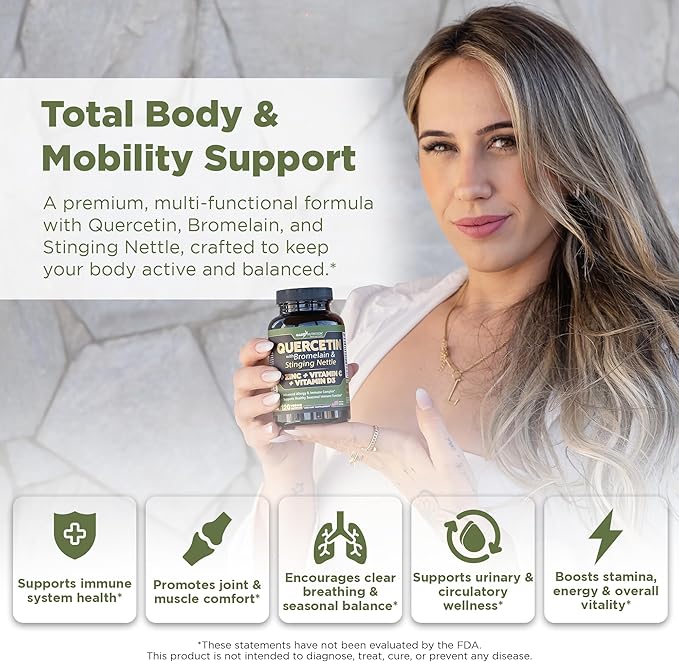 Gade Nutrition Quercetin with Vitamin C Zinc &amp Stinging Nettle - Nettle Quercetin - Quercetin 500mg - Quercetin with Bromelain - Zinc Quercetin + Vitamin D3-360 Veggie Caps - 6 Month Supply