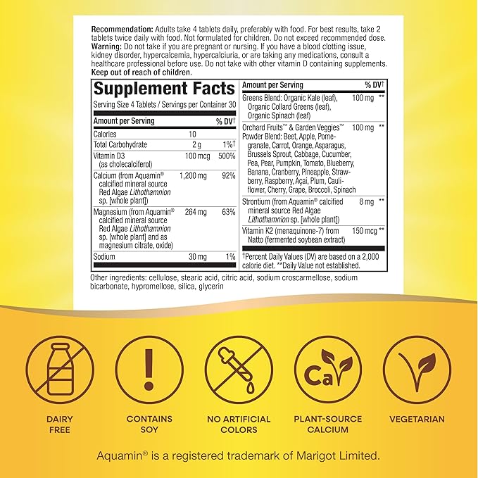 Nature's Way Alive! Calcium Max Absorption 1200 mg Calcium per 4 Tablets with Vitamin D3 Bone Support* Vitamin D3 &amp K2 Magnesium 120 Tablets (Packaging May Vary) (Pack of 2)
