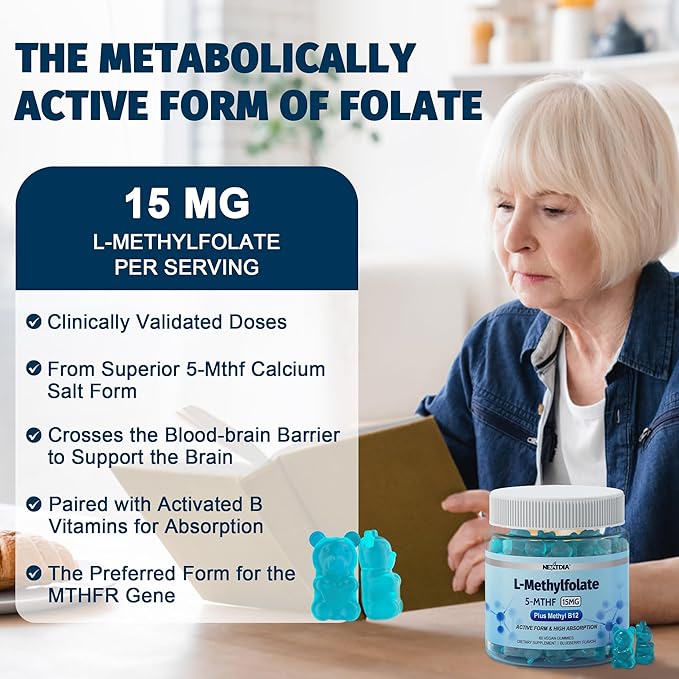 Magnesium Glycinate + L-MethylFolate 15mg &amp Methyl B12 Gummies 4 Pack