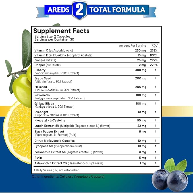 NEW AGE Eye Health Vitamins with Bilberry Lutein &amp Zeaxanthin Lycopene Resveratrol Grape Seed Astaxanthin - Eye Vitamin - 60 Count