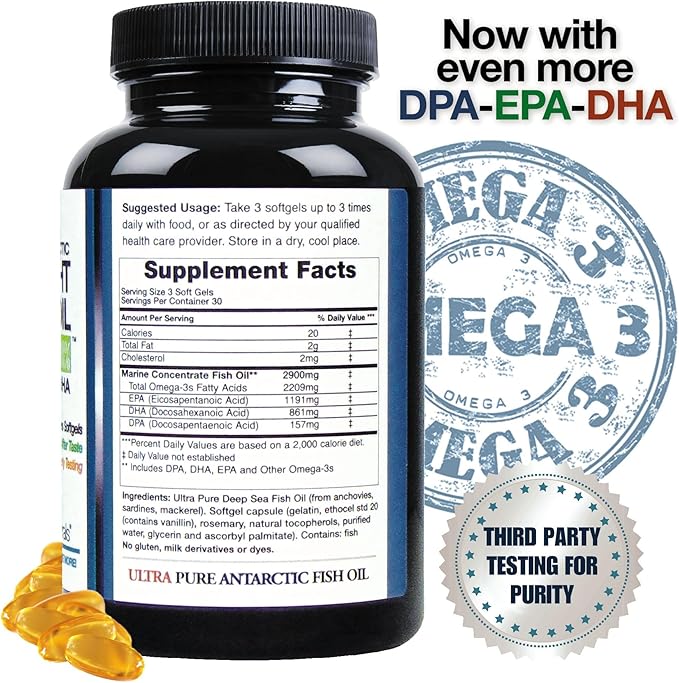 (Pack of 2) Wild Caught Omega-3 DPA Fish Oil - 2900 mg with DPA EPA &amp DHA - 180 SoftGels – Triple Strength Burp-Free
