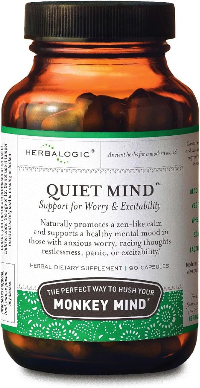 Herbalogic - Quiet Mind Herb Capsules - Non-Sedating Promotes a Feeling of Zen-Like Calm - Eases Worry - Based on the Traditional Chinese Formula GUI Pi Tang - 90 Cap Count