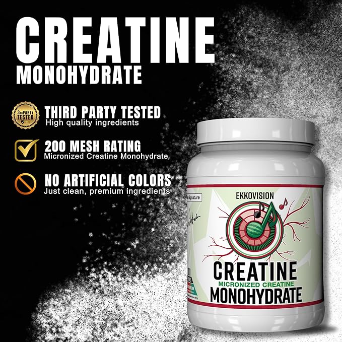 Ekkovision Creatine Monohydrate Powder Micronized Sour Watermelon Pre &amp Post Workout Supplement for Men and Women Energy Support Easy to Mix in Shakes Smoothies &amp Beverages 100 Servings