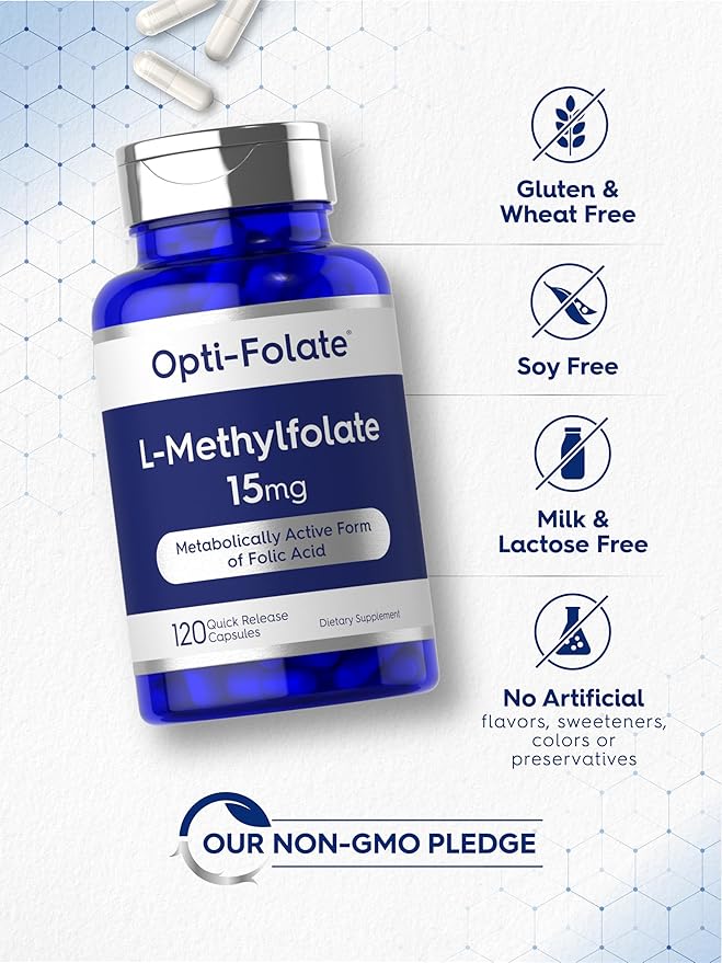 Carlyle L Methylfolate 15mg | 120 Capsules | Value Size | Max Potency | Optimized and Activated | Non-GMO Gluten Free Supplement | Methyl Folate 5-MTHF | by Opti-Folate