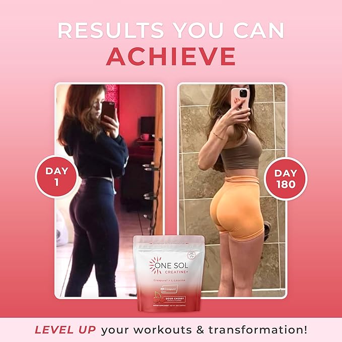 One Sol Creatine for Women All Natural Women’s Creatine Powder w Creapure &amp Leucine Increase Lean Muscle Mass Reduce Recovery Time Promotes Brain &amp Bone Health (Sour Cherry 60 Servings)