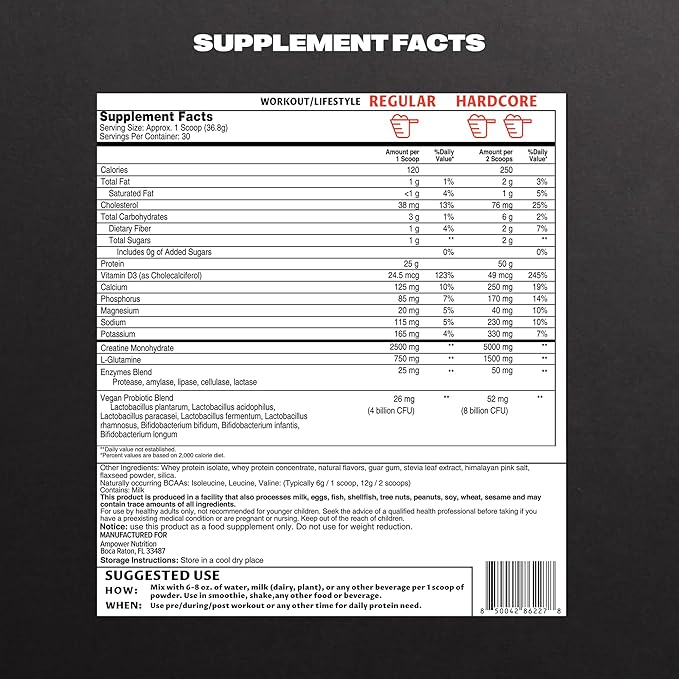Vanilla Bean Whey Protein Powder | Scientifically-Designed Optimum Muscle Stack Gut Brain Immune | Protein BCAA Creatine L-Glutamine Probiotics Digestive Enzymes | 38.9oz
