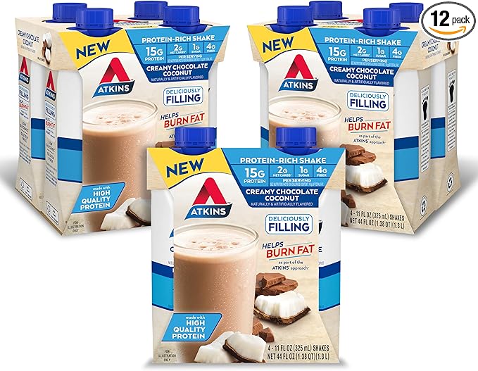 Atkins Creamy Chocolate Coconut Protein Shake 15g Protein 2g Net Carbs 1g Sugar Keto Friendly 12 Count