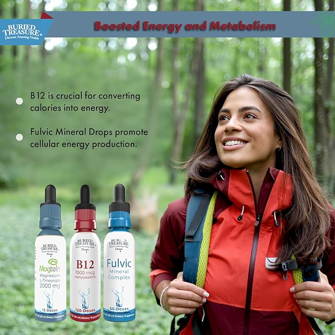Buried Treasure: B12 Magnesium &amp Fulvic Minerals Liquid Drops Bundle