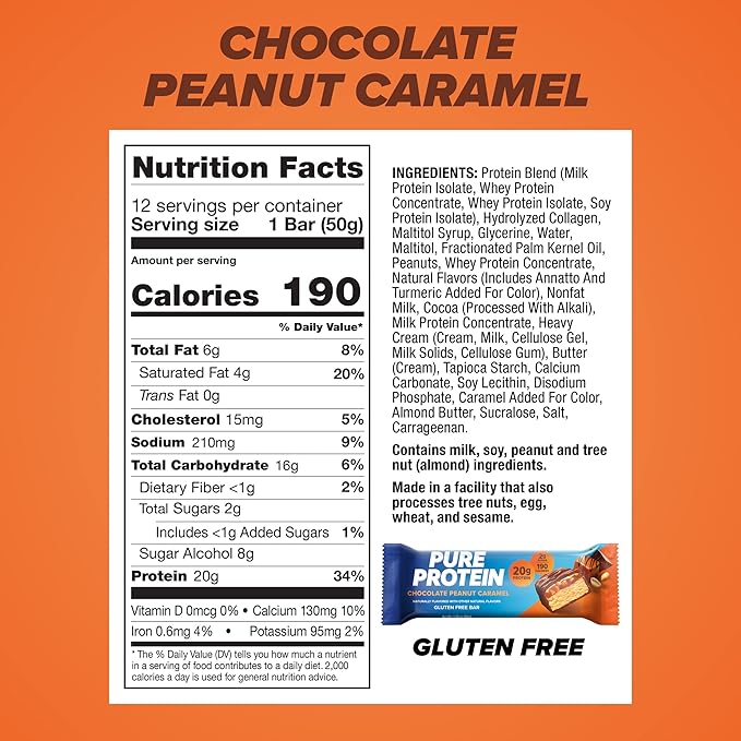 Pure Protein 12 Count Galactic Brownie &amp Chocolate Peanut Caramel Protein Bars Bundle | 20g Protein 190-200 Calories Gluten Free