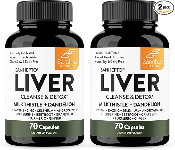 Sandhu's Liver Cleanse Detox &amp Repair Support Capsules with Milk Thistle &amp Dandelion Root | Herbal Supplement Pills for Liver Health | for Men &amp Women | Made in USA | Viral on Tiktok | 140