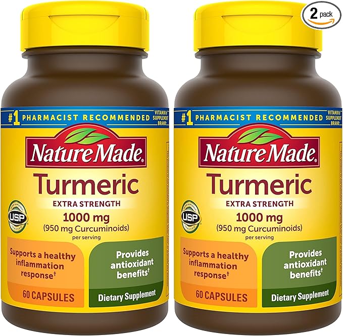Nature Made Extra Strength Turmeric Curcumin with Black Pepper1000mg Turmeric Extract per Serving (Standardized to 95% Curcuminoids)Supports Healthy Inflammation Response60 Capsules(Pack of 2)