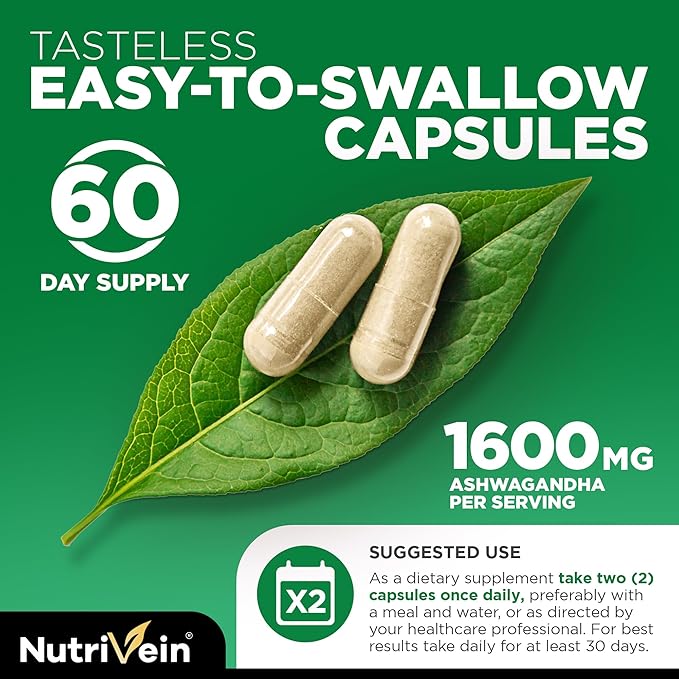 Nutrivein Premium Ashwagandha Capsules &amp Resveratrol Supplement Bundle: High-Absorption Resveratrol Capsules and Ashwagandha Supplements for Balance Vitality &amp Repair