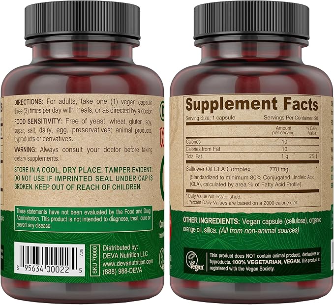 DEVA Vegan CLA 2-Pack – Conjugated Linoleic Acid from Non-GMO Safflower Oil 90 Vegan Caps Ea