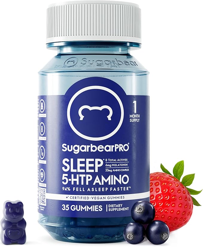SugarBearPro Sleep Gummy 1 Month Supply Extra Strength Melatonin 6mg for Men &amp Women Vegan Vitamin B6 L-Theanine 5 HTP Valerian Sleep Aid for Adults &amp Teens Certified Kosher