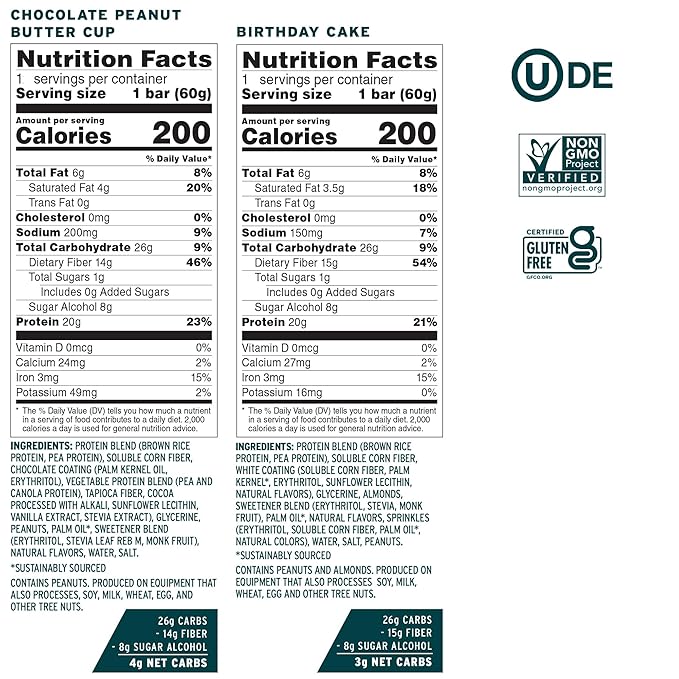No Cow High Protein Bars Dipped Variety Pack - Healthy Snack 20g Vegan Protein High Fiber Low Sugar Keto Friendly Dairy &amp Gluten Free (12 Count)