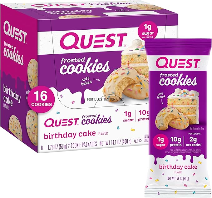 Quest Nutrition Protein Shake Salted Caramel 4 Count Bundle with Birthday Cake Frosted Cookies Twin Pack