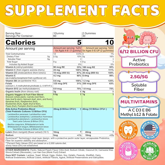 NEVISS Fiber Gummies for Adults &amp Probiotics for Kids Teen + Veggie &amp Fruit Fiber Gummies