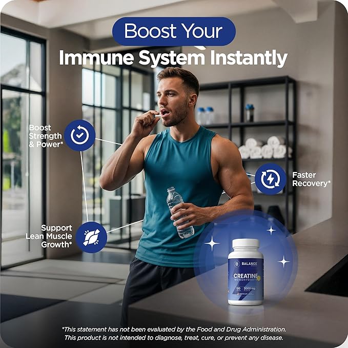 Creatine Monohydrate 3000mg 120 Capsules – Non-GMO Gluten-Conscious High-Purity Pre-Workout Supplement for Muscle Growth and Enhanced Performance – Micronized Formula