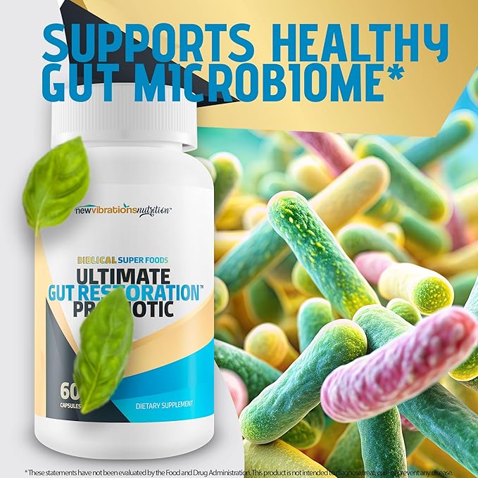 Biblical Super Foods Ultimate Gut Restoration Probiotic - Our Best Gut Restore Probiotic Formula - Ultimate Micro Biome Probiotics - Probiotics and Prebiotics - Synbiotic Vitamin D Immunity Capsules
