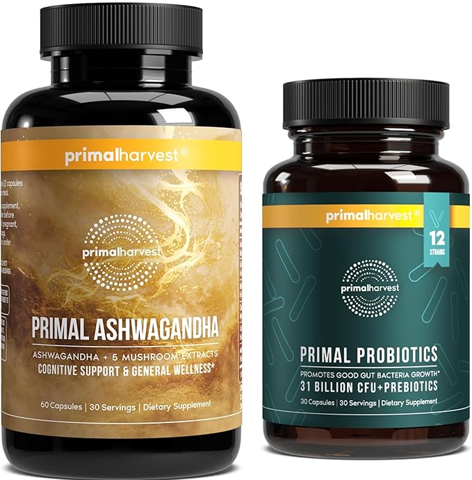 Primal Harvest Daily Two-Step Routine | Ashwagandha + Probiotics | 2 Pack | 30 Day Supply