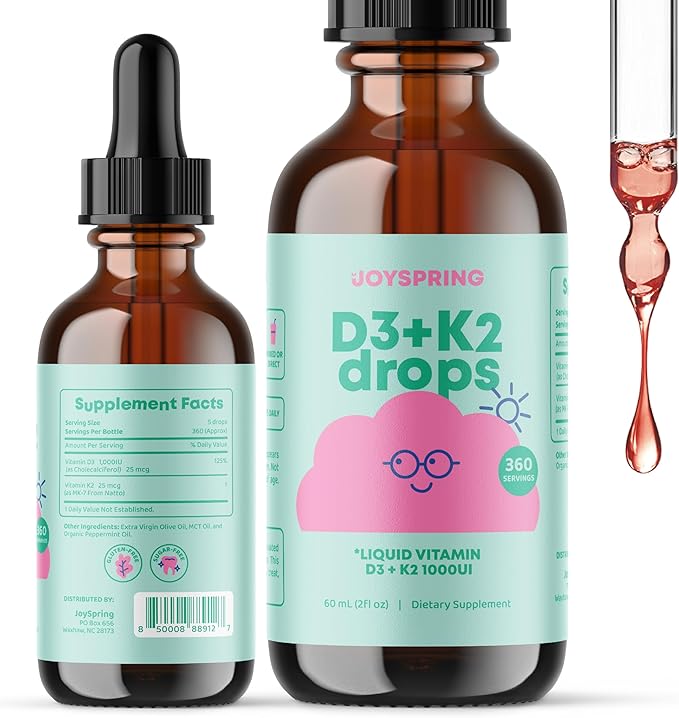 JoySpring Liquid Vitamin D3 with K2 - Immune Support and Zinc Supplements for Kids - Elderberry &amp Zinc Liquid