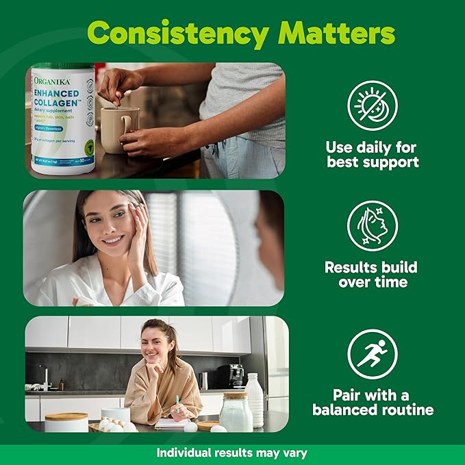 Organika Collagen Powder - for Healthy Hair Skin Nails and Joints. Hydrolyzed Protein Peptides for Better Absorption- Grass-Fed Non-GMO- Unflavoured- 2.2lbs