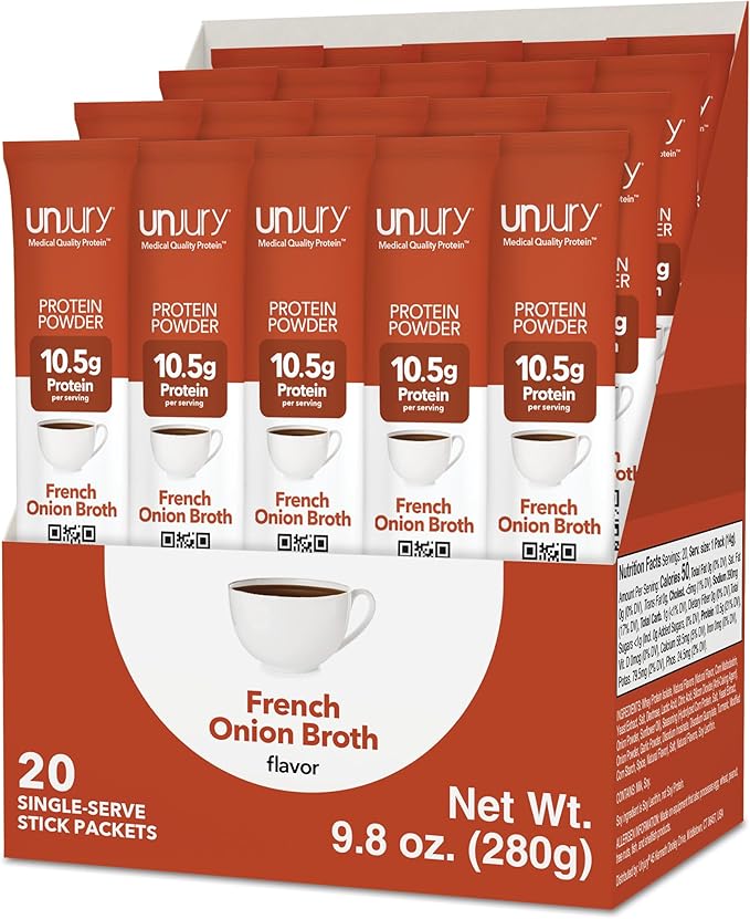 Unjury Whey Protein Powder Individual Stick Packs | French Onion | 10.5g 100% Whey Isolate Protein Powder | Low Carb and Lactose Free | Gluten Free | Certified Kosher | 20 Servings