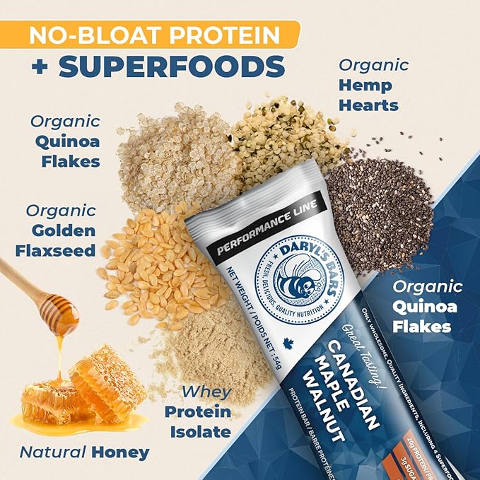 Daryl's Bars Canadian Maple Walnut On the Go Whey Protein Bars Gluten Free 20gr of Protein Snack Meal Replacement Pack of 1