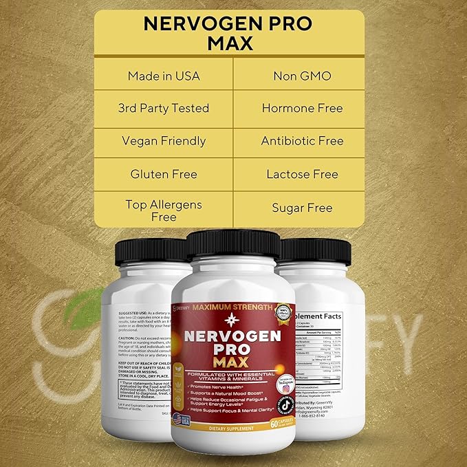 Nervogen Pro Max Nerve Health Support Supplement with B Vitamins 60 Capsules 30-Day Supply (2)