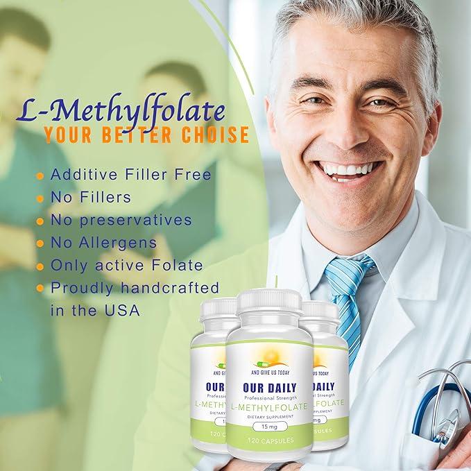AND GIVE US TODAY OUR DAILY L-Methylfolate 15 mg / 15000 mcg Maximum Strength Active Folate 5-MTHF Filler Free Gluten Free Non-GMO Vegetarian Capsules (4 Months Supply) (120)