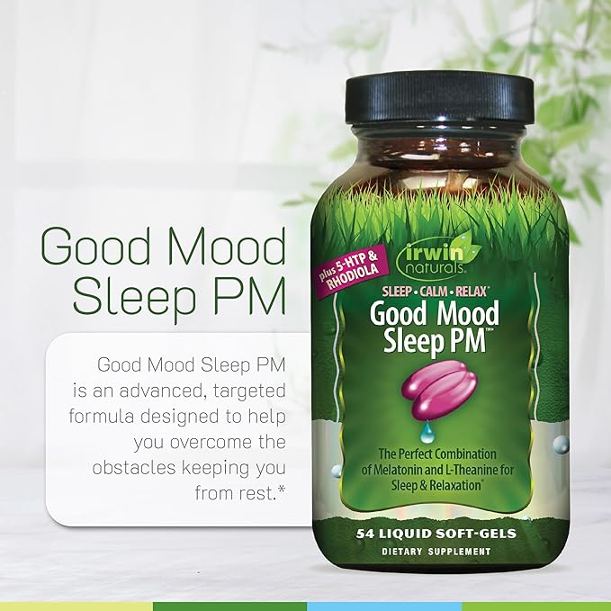 Irwin Naturals Melatonin Plus 5-HTP &amp Rhodiola – 54 Liquid Soft-Gels – Calm Relaxation &amp Sleep Support - 2 Pack
