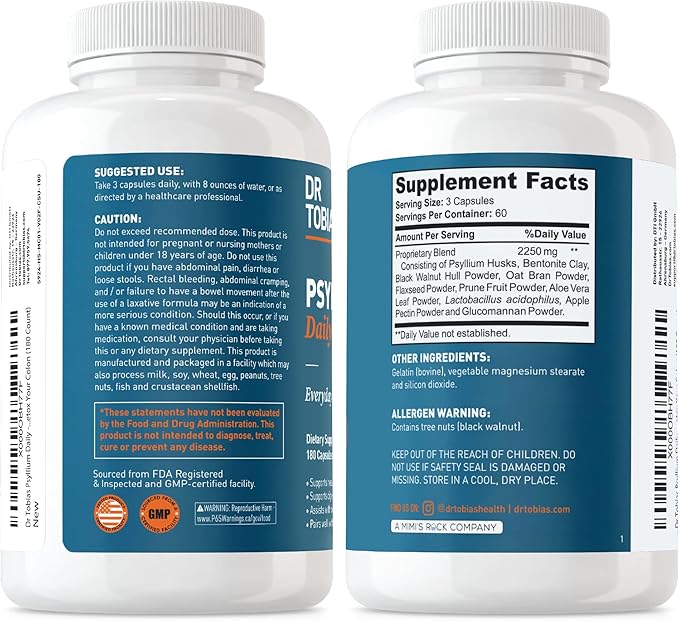 Dr. Tobias Deep Immune Probiotics &amp Prebiotics and Psyllium Daily Supports Digestive Health Gut Immune Function Daily Fiber Supplement in Support of Colon Health with 4.4. Billion CFU