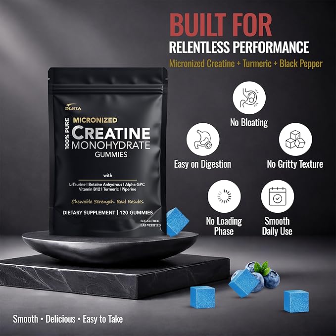 Creatine Monohydrate Gummies for Men &amp Women - Sugar Free &amp Vegan Advanced Formula W/L-Taurine + Vitamin B12 - for Muscle Strength Muscles Builder Recovery Energy Boost Pre-Workout Supplem